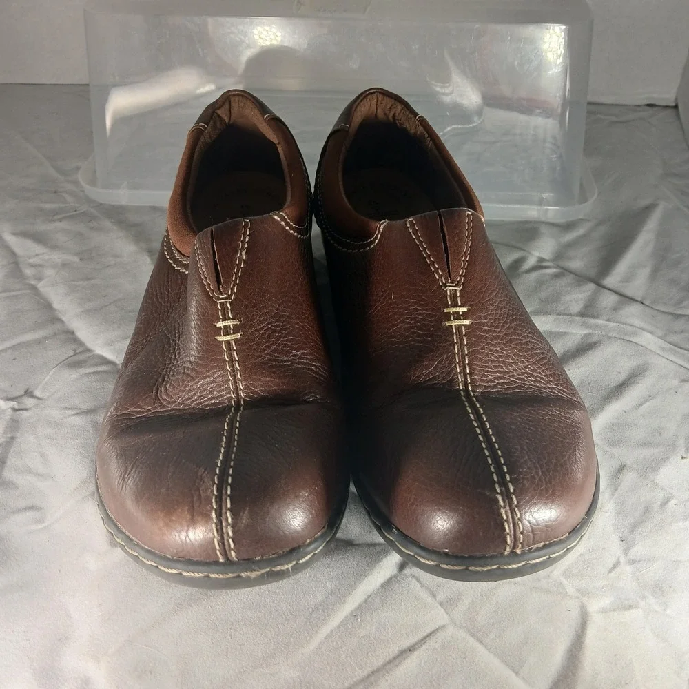 Clarks Collection‎ Women Brown Leather Slip On Loafers Comfort Shoes Sz 9